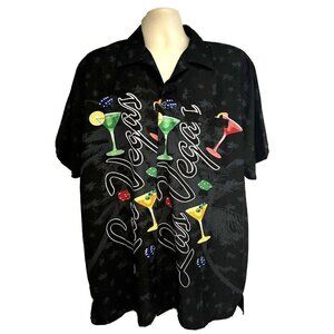 Las Vegas Mens Black Hawaiian Button Front Shirt XL Welt Pocket Cocktails Dice